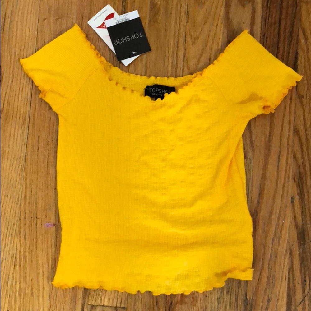 Top shop yellow off the shoulder crop top